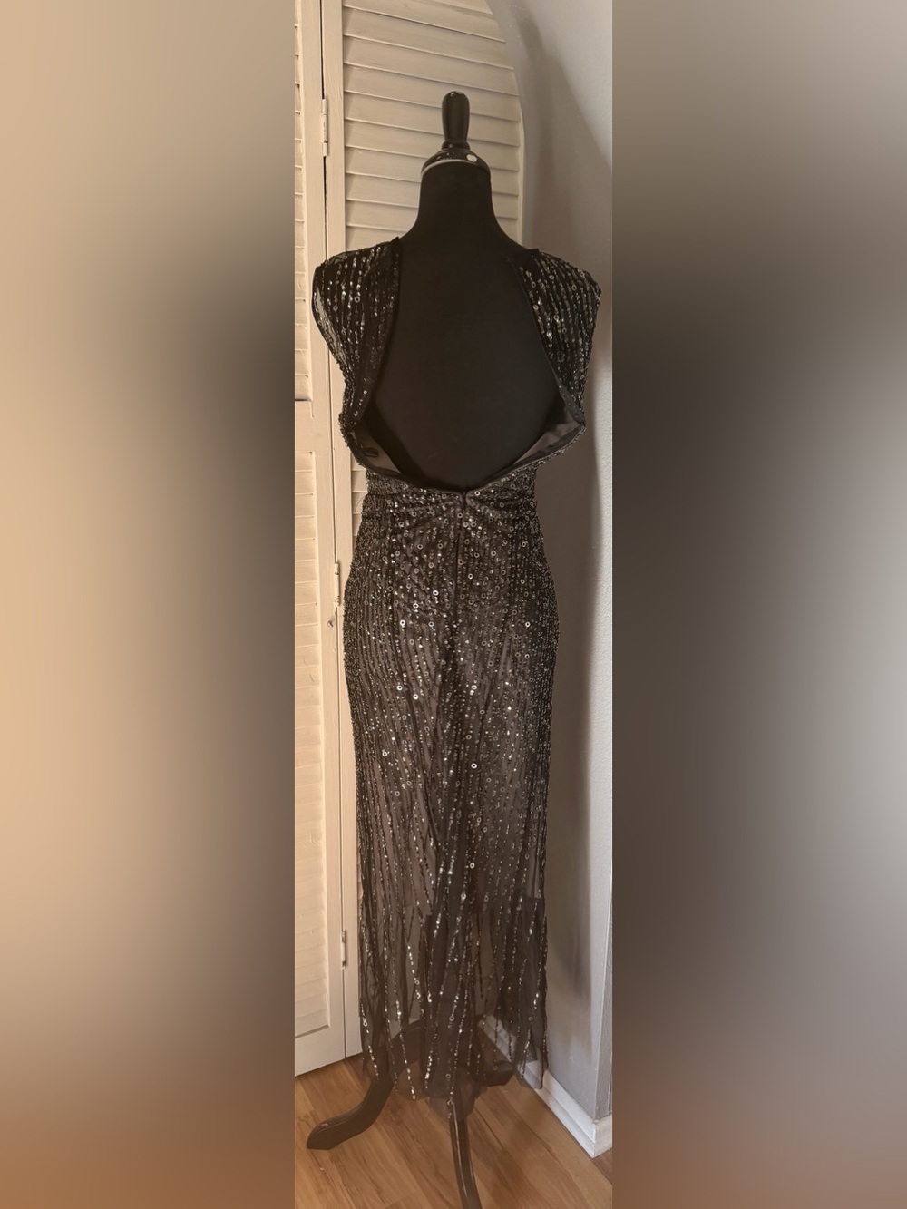 Adrianna Papell Taupe Sequin Column Gown - Picture 2 of 3